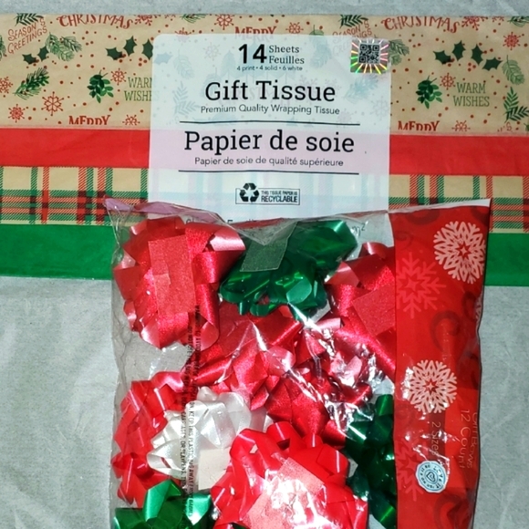 Holiday Gift Tissue and Bow Set - Red, Green, White - Picture 1 of 4
